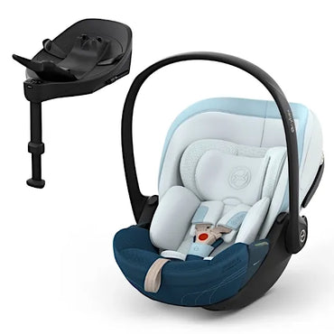 CYBEX Cloud S i-Size baby car seat with Base S rotating ISOFIX base in Opal Blue Style fabric
