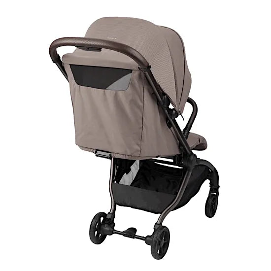 Bababing imi Compact Stroller in Minky — rear view showing under-seat storage basket