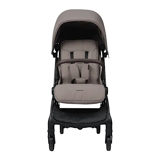 Bababing imi Compact Stroller in Minky — front view showing padded seat and five-point harness