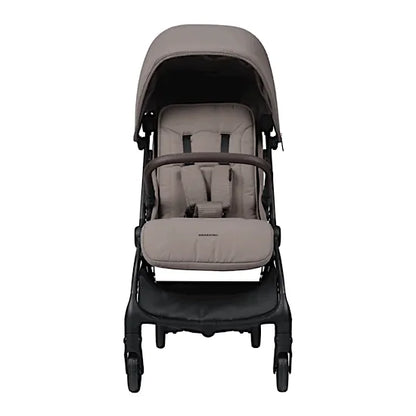 Bababing imi Compact Stroller in Minky — front view showing padded seat and five-point harness