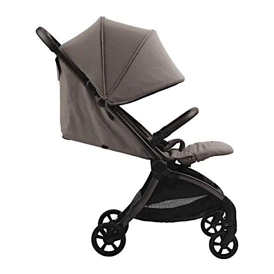 Bababing imi Compact Stroller in Minky — side view with UPF 50+ hood fully extended