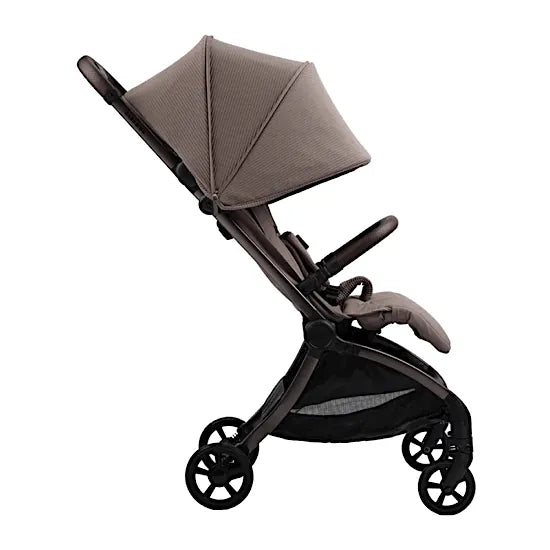 Bababing imi Compact Stroller in Minky — side view showing mid-recline position
