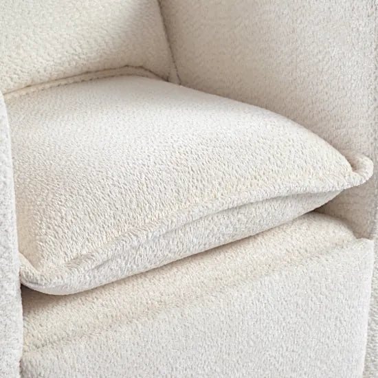 Bebe & Beyond Nestler Recliner Nursing Chair close-up of deep Off White Boucle seat cushion showing fabric texture