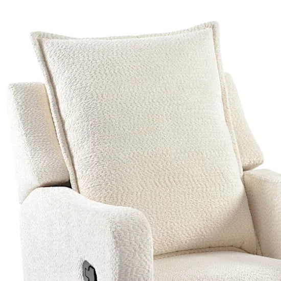 Bebe & Beyond Nestler Recliner Nursing Chair close-up of soft Off White Boucle scatter back cushion detail