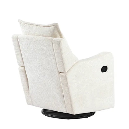 Bebe & Beyond Nestler Recliner Nursing Chair rear three-quarter view showing scatter cushion back design and swivel base