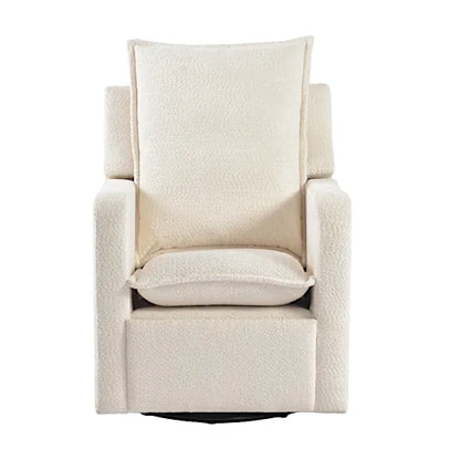 Bebe & Beyond Nestler Recliner Nursing Chair front view showing deep seat cushion, scatter back cushion and Off White Boucle upholstery