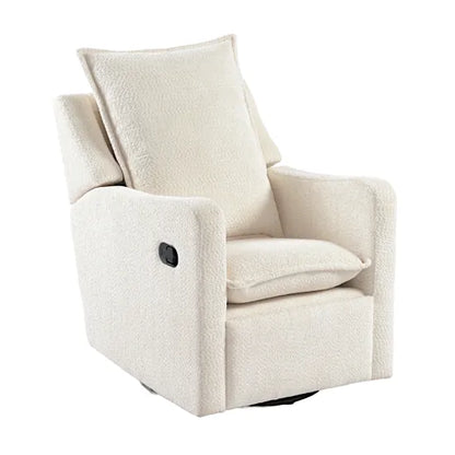 Bebe & Beyond Nestler Recliner Nursing Chair in Off White Boucle with scatter back cushion and 360-degree swivel base