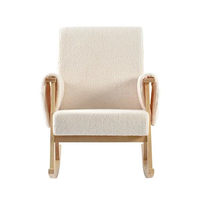 Bebe & Beyond Storyteller Nursing Chair front view showing deep cushioned seat and high supportive backrest in Off White Teddy