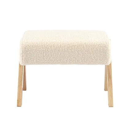 Bebe & Beyond Storyteller Nursing Stool front view showing deeply cushioned Off White Teddy seat and natural wood frame