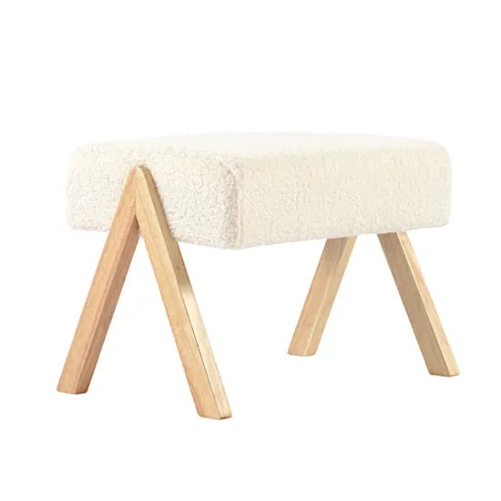 Bebe & Beyond Storyteller Nursing Stool in Off White Teddy fabric with angled natural wood legs