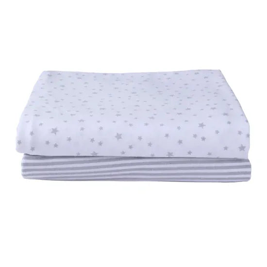 Clair de Lune 2 Pack Universal Cotton Moses Basket Fitted Sheets - 30 x 74 cm