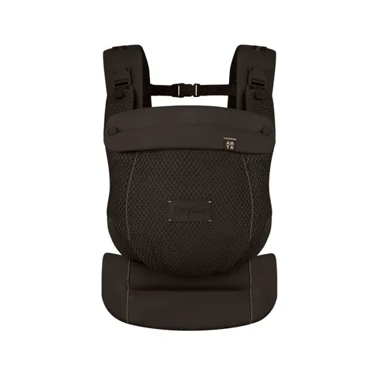 Cybex Amya Baby Carrier in Chocolate, front view with contrast topstitching and mesh body panel