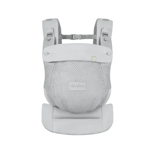 Cybex Amya Baby Carrier in Grey, front view showing mesh body panel and padded shoulder straps
