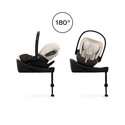 CYBEX Cloud S baby car seat turning 180° on the Base S rotating ISOFIX base for easy access