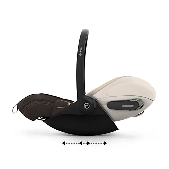 CYBEX Cloud S infant car seat reclining to an ergonomic lie-flat position outside the car