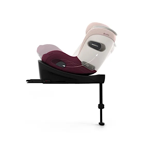 Side view of the CYBEX Sirona S rear-facing car seat showing the adjustable recline on the Base S