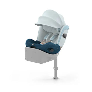 CYBEX Sirona S i-Size rotating rear-facing car seat in Opal Blue Style fabric with XXL sun canopy