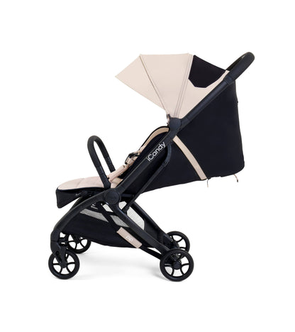 Black and beige stroller with 'iCandy' branding on a white background