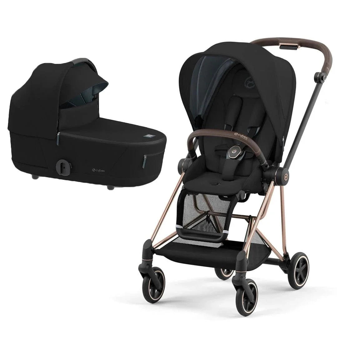 Outlet - Cybex Mios Pushchair with Carrycot - Deep Black with Rose Gold Frame