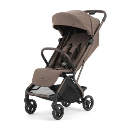 Oyster F-Lite Compact Stroller in Chocolate with regular wheels, bronze frame and brown leatherette handle