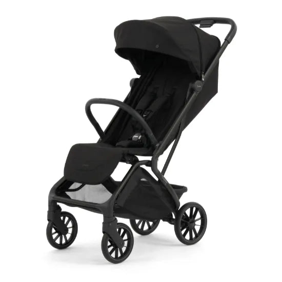 Oyster F-Lite Compact Stroller in Liquorice with large wheels, black frame and extended UPF50+ canopy