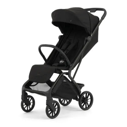 Oyster F-Lite Compact Stroller in Liquorice with large wheels, black frame and extended UPF50+ canopy