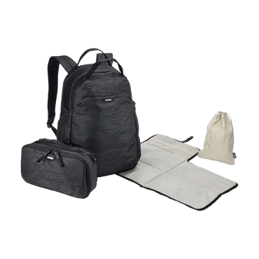 Thule Changing Backpack with removable pod, padded changing mat and soil bag laid out